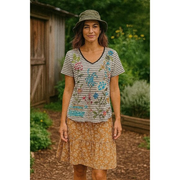 Johnny Was Women Top S Coastal Boho Chic Artisanal Cottage Core  Art to Wear - Picture 1 of 11
